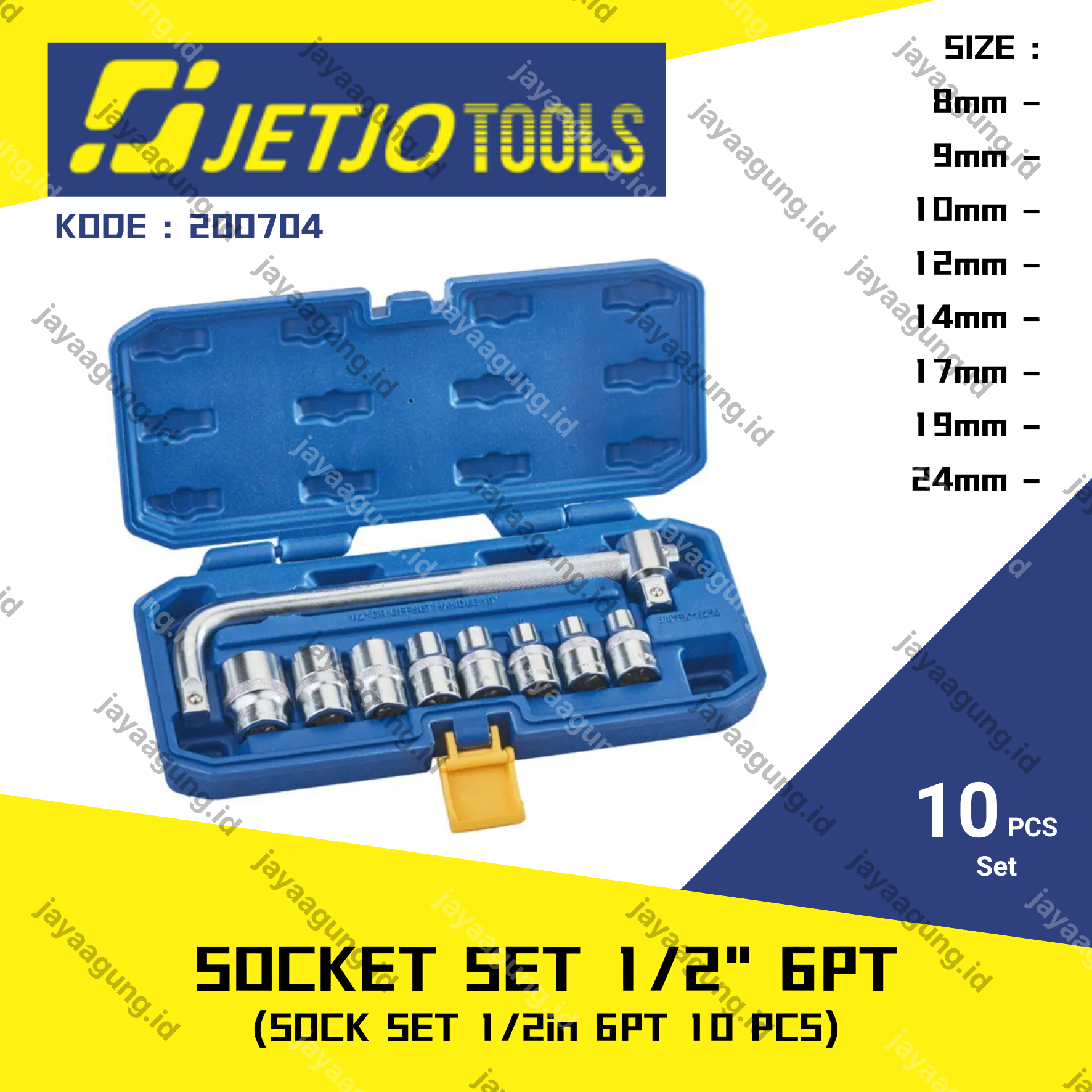 SOCK SET 1/2" 6PT JETJO 10PCS 200704
